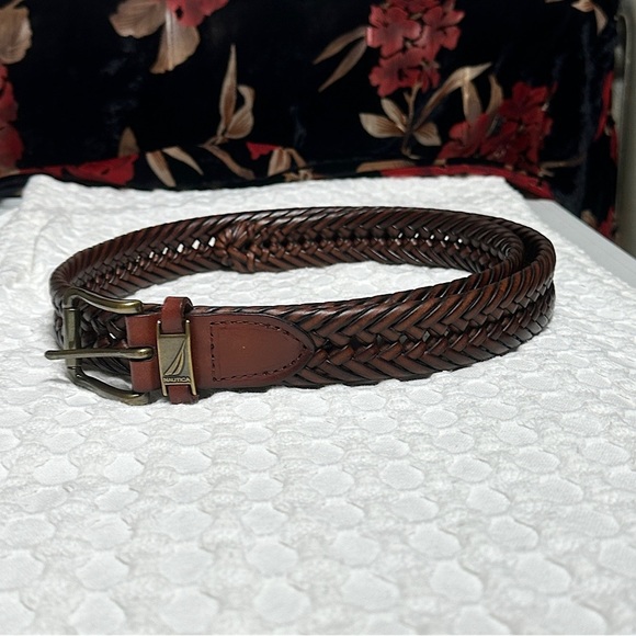 Nautica Men’s NWT Brown Leather Braided Belt Preppy Nautical Minimalist - Picture 4 of 15